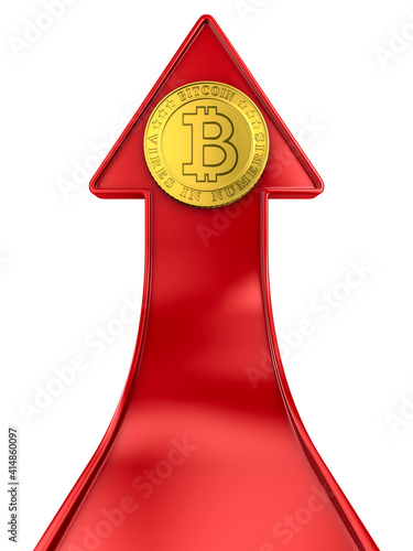 coin bitcoin and arrow on w...