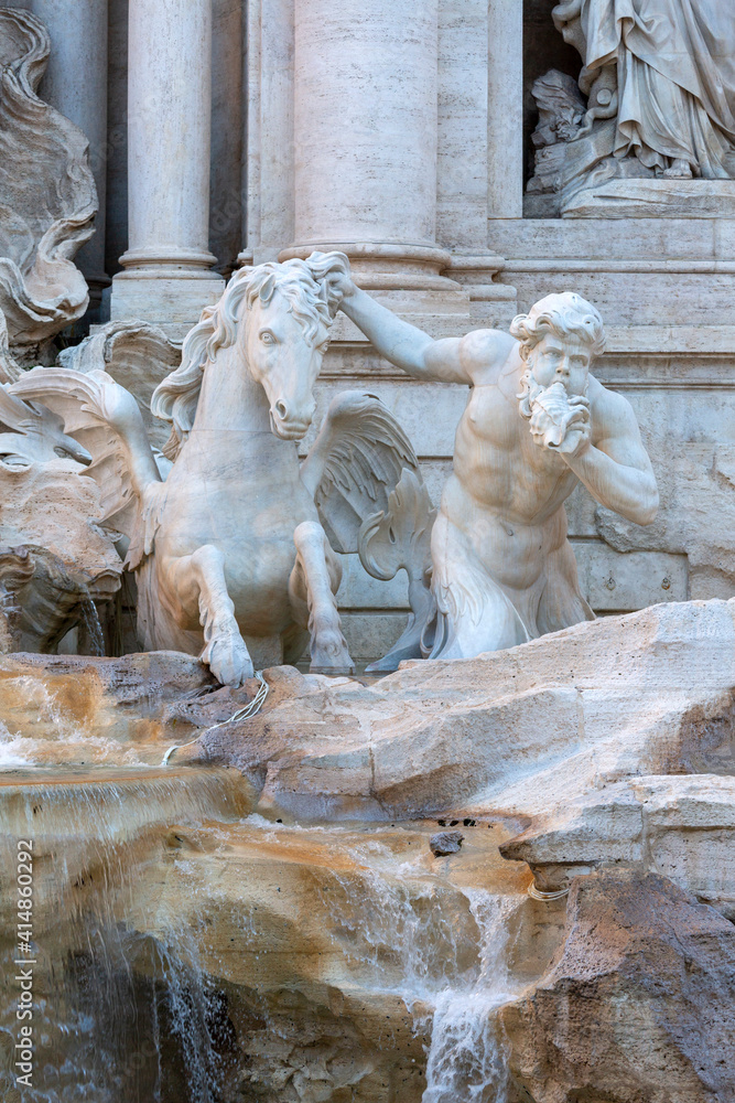 18th century Trevi Fountain, character of triton with a horse, Rome, Italy 18th century Trevi Fountain, character of triton with a horse, Rome, Italy