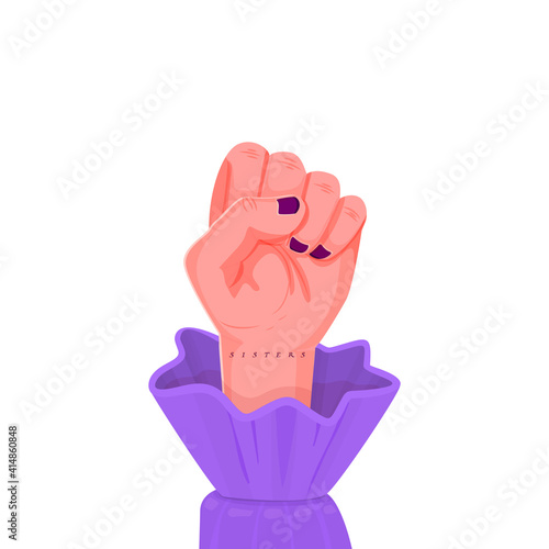 Sisters female hand raised up in a fist.