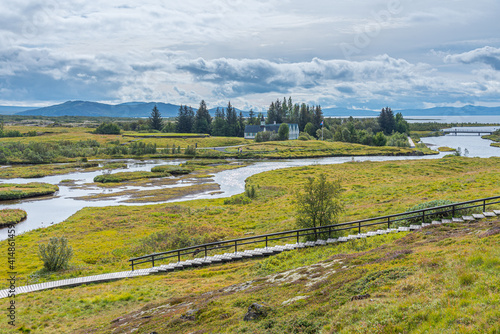 Thingvallakirkja and summer residency of the prime minister of Iceland at Thingvellir national park photo