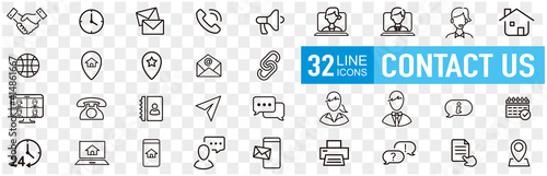Set of 32 Contact Us web icons in line style