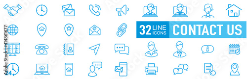 Set of 32 Contact Us web icons in line style