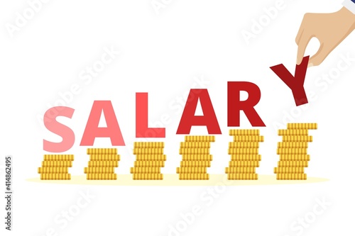 Salary increase concept. Salary increase concept. Stacked golden coins, money income growth. Revenue increase, business success, savings or investment concept flat vector illustration