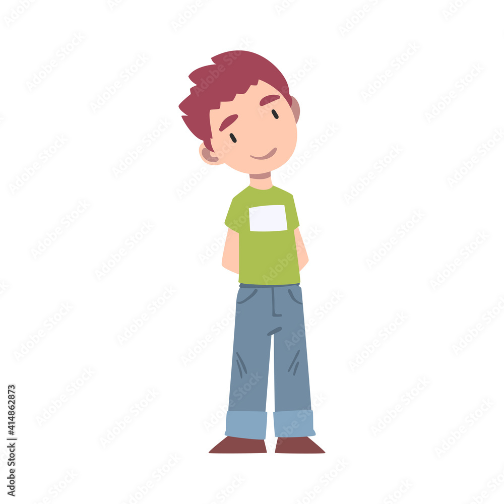 Cute Cheerful Little Boy Dressed Casual Clothes Cartoon Style Vector Illustration