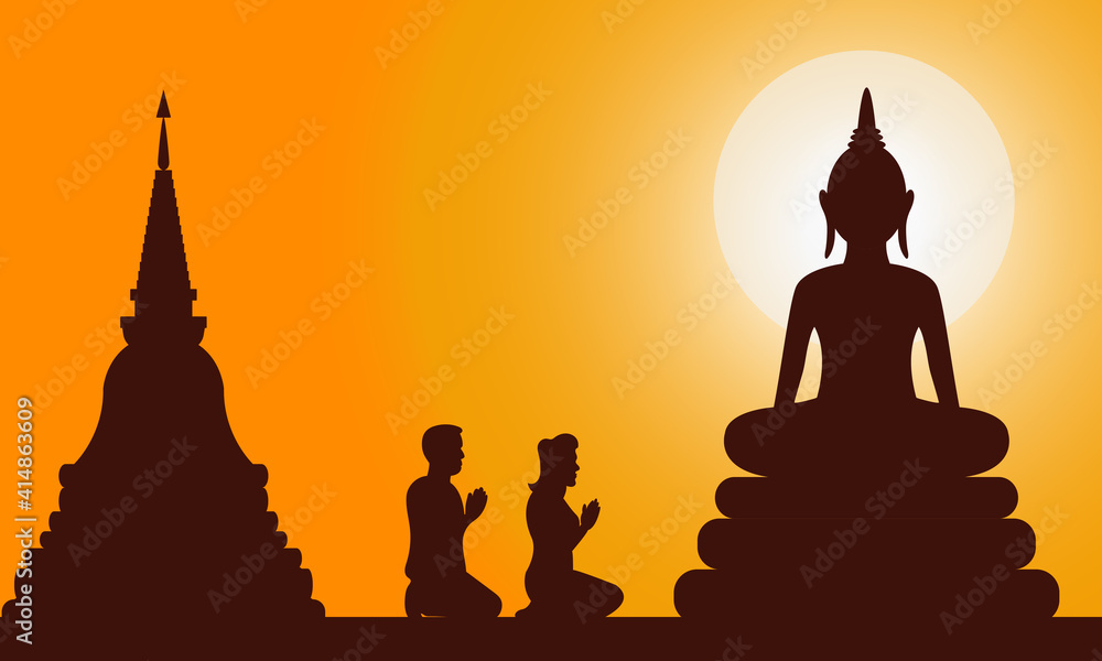 silhouette of buddha in thai temple worship Holy day