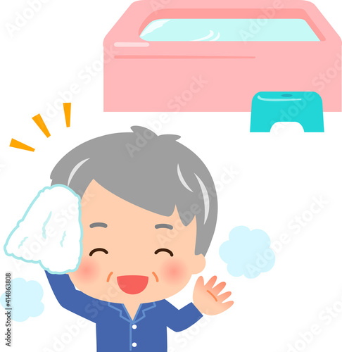 入浴して温まったシニア男性