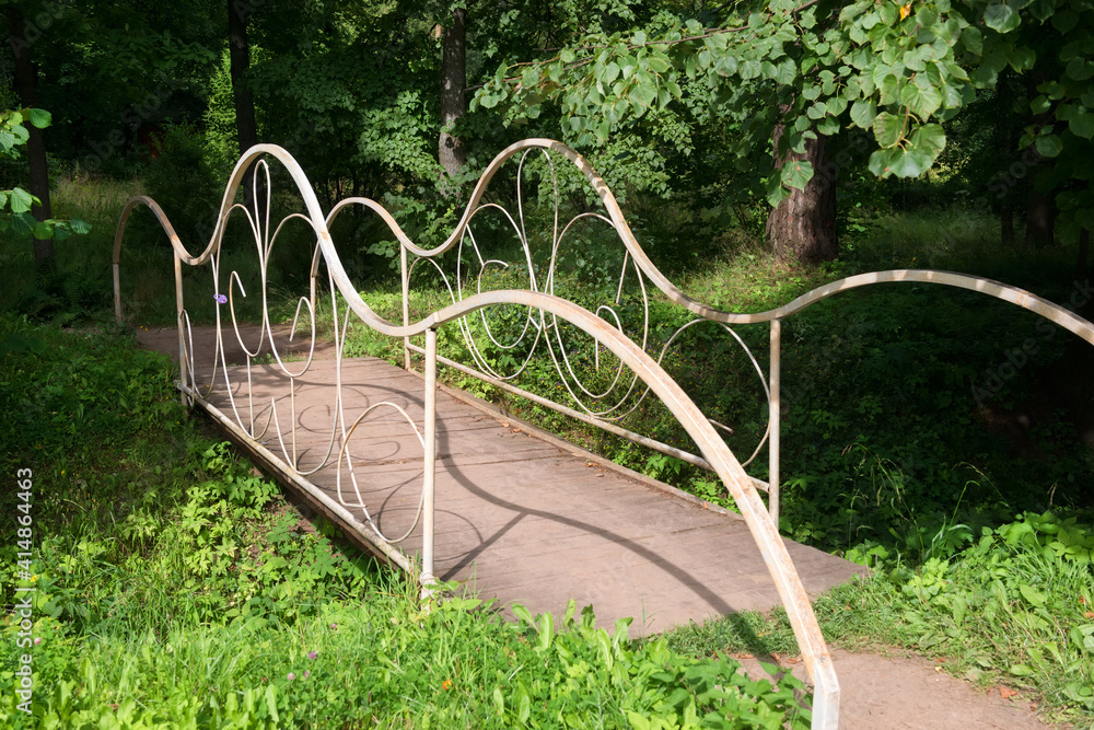 Iron metal bridge with patterned railings
