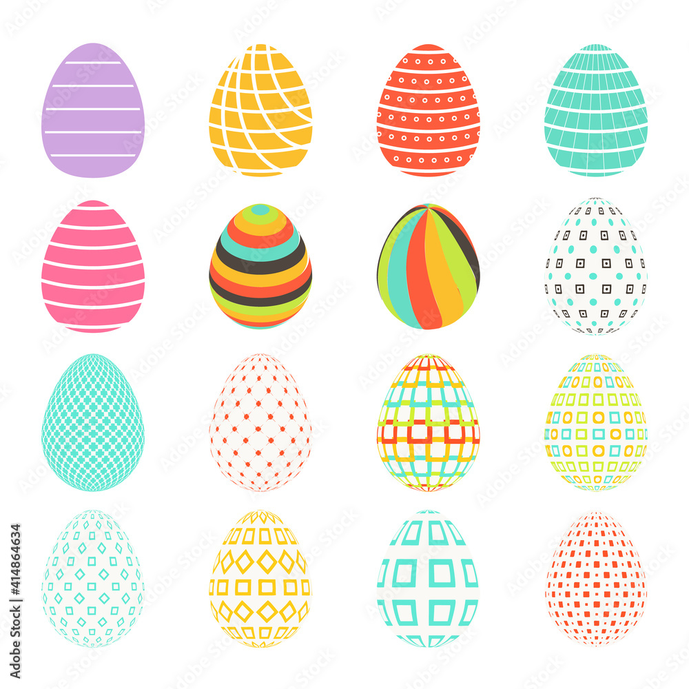 Easter spring set of colored isolated eggs Easter spring set of colored isolated eggs