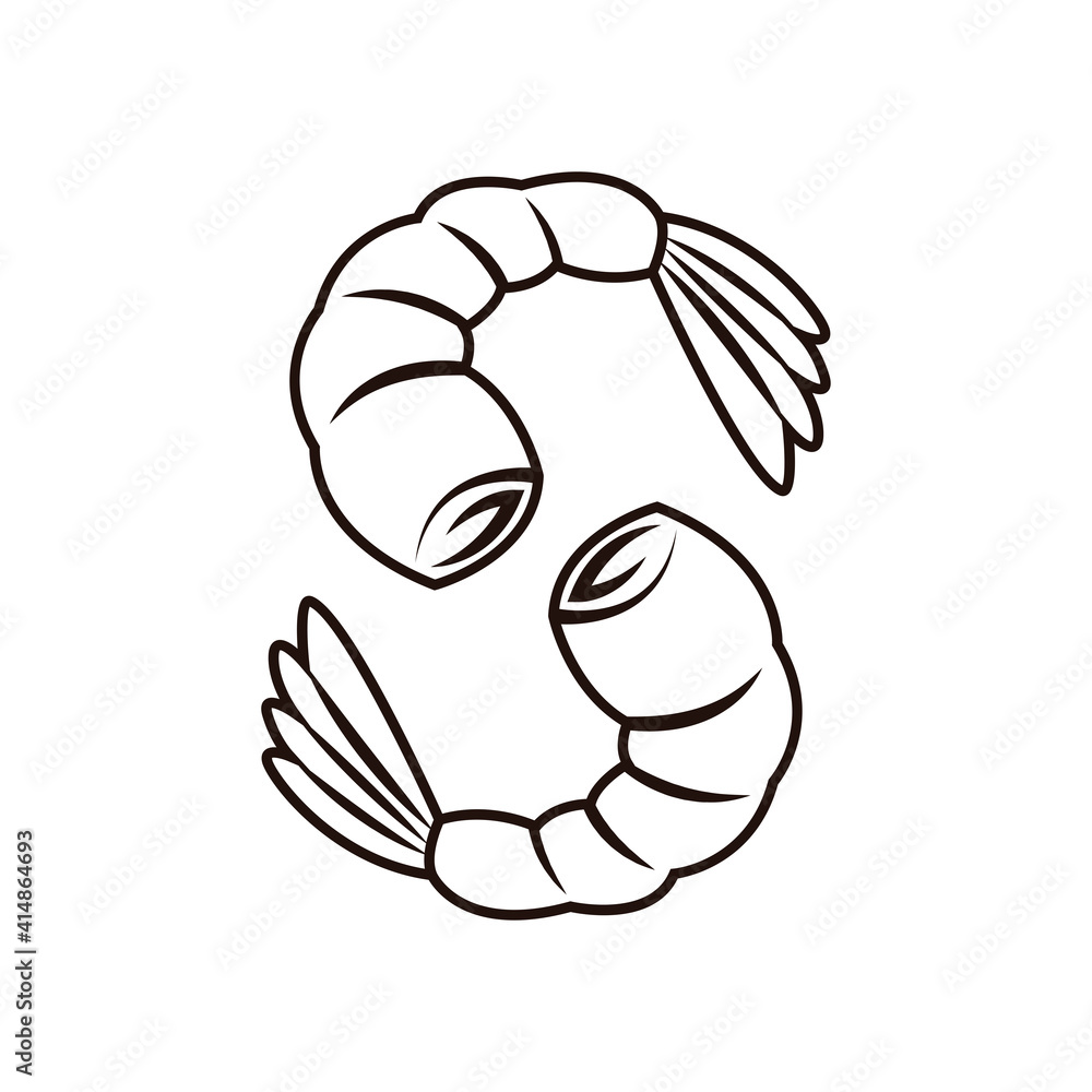 Fototapeta premium Shrimp doodle symbol. Shrimp logo design.