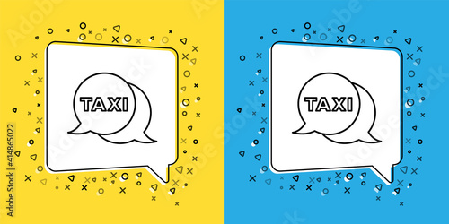 Set line Taxi call telephone service icon isolated on yellow and blue background. Speech bubble symbol. Taxi for smartphone. Vector.
