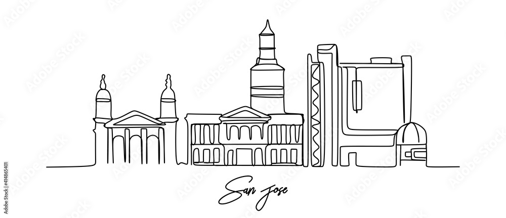 San Jose, California city of the USA skyline - continuous one line drawing