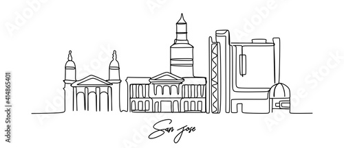 San Jose, California city of the USA skyline - continuous one line drawing