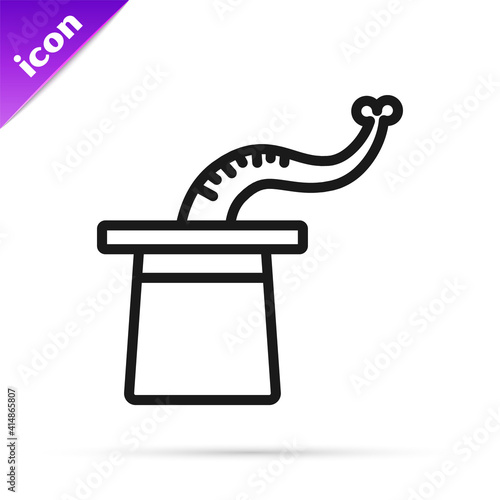 Black line Magician hat icon isolated on white background. Magic trick. Mystery entertainment concept. Vector.