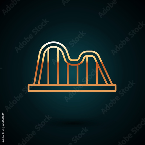 Gold line Roller coaster icon isolated on dark blue background. Amusement park. Childrens entertainment playground, recreation park. Vector.
