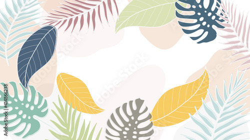 Summer tropical leaves background vector. Palm leaves, monstera leaf, Botanical wallpaper design for wall framed prints, canvas prints, poster, wall art for home decor, cover and invitation.