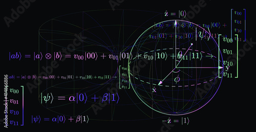 Quantum qubit scheme, sciencific vector illustration.