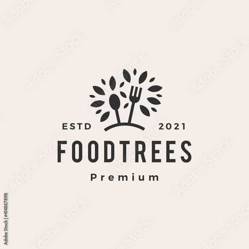 foot tree fork spoon hipster vintage logo vector icon illustration