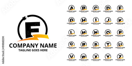 Set Flash initial letter Logo Icon Template. Illustration vector graphic. Design concept Electrical Bolt and electric plugs With letter symbol. Perfect for corporate, more technology brand identity