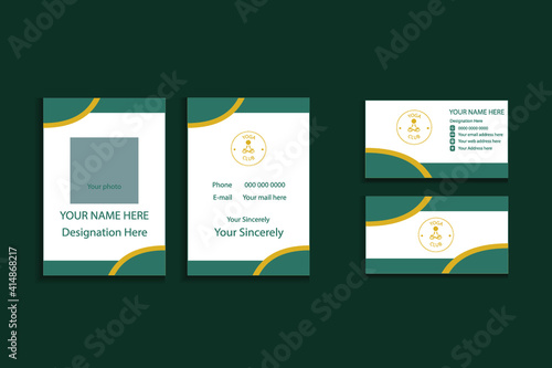 Vector design of business card and badge with logo for yoga. Design template for yoga studios, business cards, badges. EPS 10.