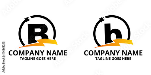 Set B Flash initial letter Logo Icon Template. Illustration vector graphic. Design concept Electrical Bolt and electric plugs With letter symbol. Perfect for corporate, more technology brand identity