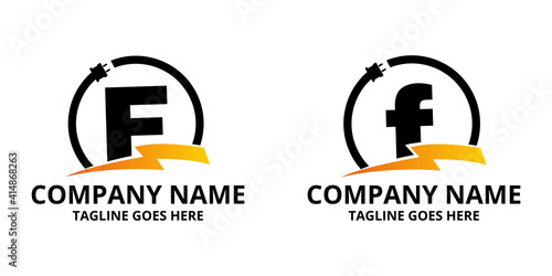 Set F Flash initial letter Logo Icon Template. Illustration vector graphic. Design concept Electrical Bolt and electric plugs With letter symbol. Perfect for corporate, more technology brand identity