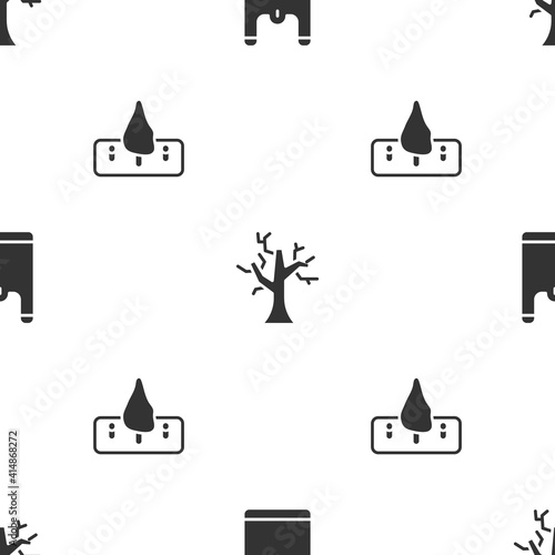 Set Plastic bag, Withered tree and Deforestation on seamless pattern. Vector.