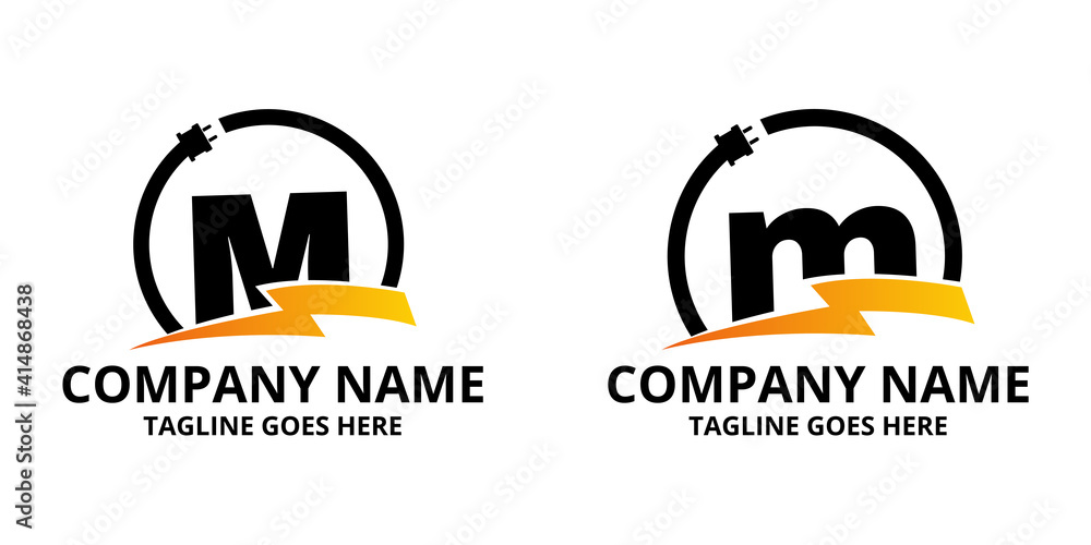 Set M Flash initial letter Logo Icon Template. Illustration vector