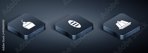 Set Isometric Cake, Pudding custard and Bread loaf icon. Vector.
