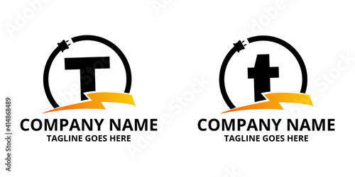 Set T Flash initial letter Logo Icon Template. Illustration vector graphic. Design concept Electrical Bolt and electric plugs With letter symbol. Perfect for corporate, more technology brand identity