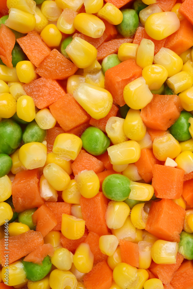 Mix of vegetable containing carrots, peas, and corn background Mix of vegetable containing carrots, peas, and corn background