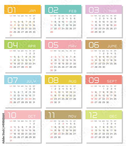 ※祝日改正版 2021年 カラフルな年間カレンダー