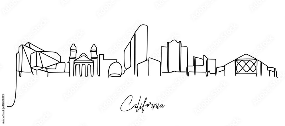 Fototapeta premium California city of the USA skyline - continuous one line drawing
