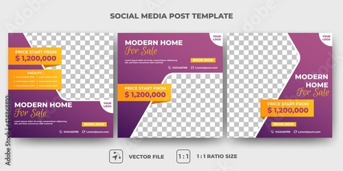 Set of Editable promotion banner template.Home and Furniture social media post template. Vector design with photo collage. Usable for social media, banner, and web internet ads.