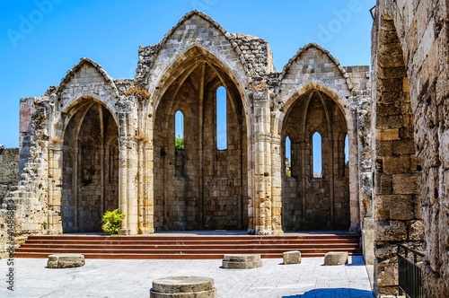 Virgin Of The Burgh Church. Medieval ruins of the 14th century. Rhodes  Greece.