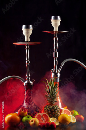 Obraz na płótnie Fruit flavor hookah isolated on black background