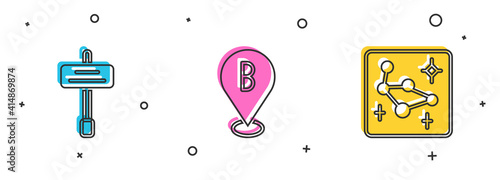 Set Road traffic sign, Location and Great Bear constellation icon. Vector.