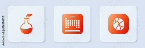 Set Periodic table, Plant breeding and Salt stone. White square button. Vector.