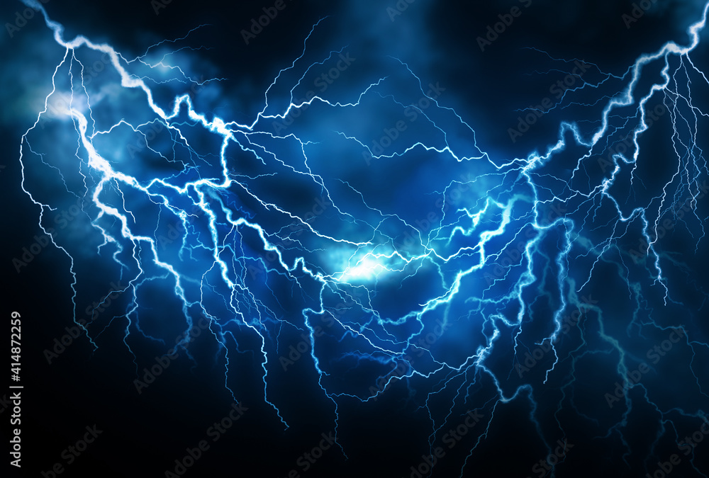 Flash of lightning on dark background. Thunderstorm - obrazy, fototapety, plakaty 