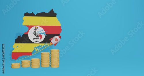 Economic growth in the country of Uganda for the needs of tv  social media and website background cover in 3d rendering  free space can be used to display data  numbers or infographics