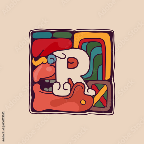 Letter P logo in Aztec, Mayan or Incas style.