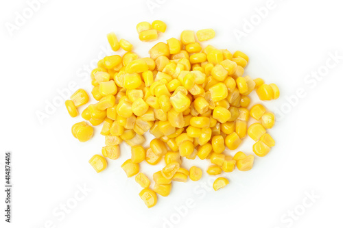 Heap of canned corn isolated on white background