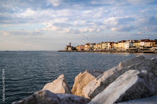 View on Piran old town with the sea, Slovenia 