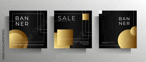 Set of cover templates for banner, poster, flyer. Geometric black and gold pattern. Vector 10 EPS.
