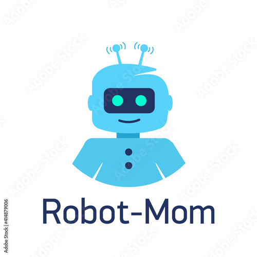 Cute cartoon robots. Sign Robot head, avatar or chat bot for website. Vector illustration Isolated on white background.