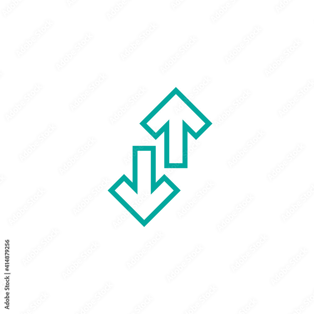 Flip Vertical vector icon. Two blue opposite line arrows isolated on white. Flip Vertical vector icon. Two blue opposite line arrows isolated on white.