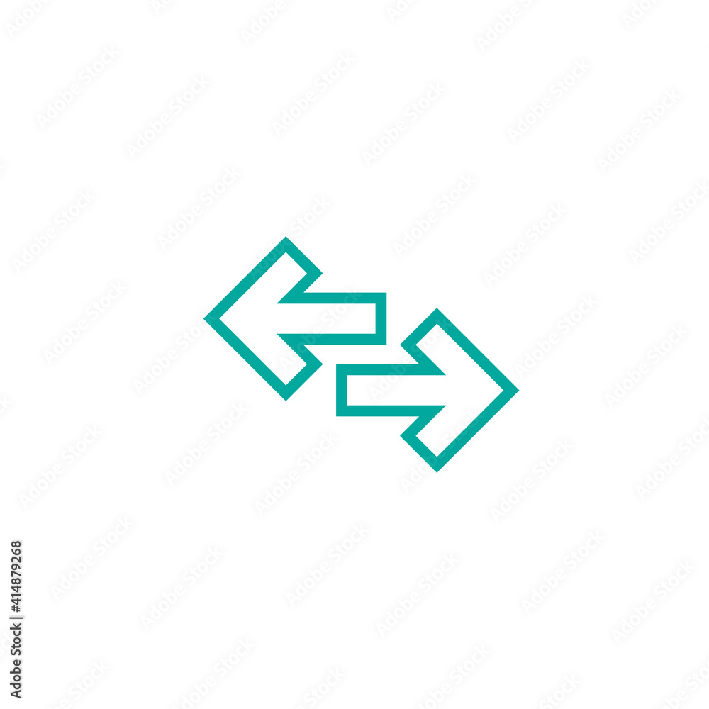Vector icon. Two blue line squared opposite horizontal arrows isolated on white. Vector icon. Two blue line squared opposite horizontal arrows isolated on white.