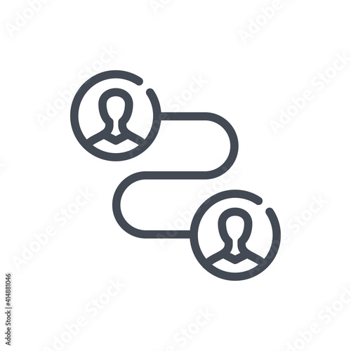Transfer of authority and personal connection line icon. The path from person to person vector outline sign.