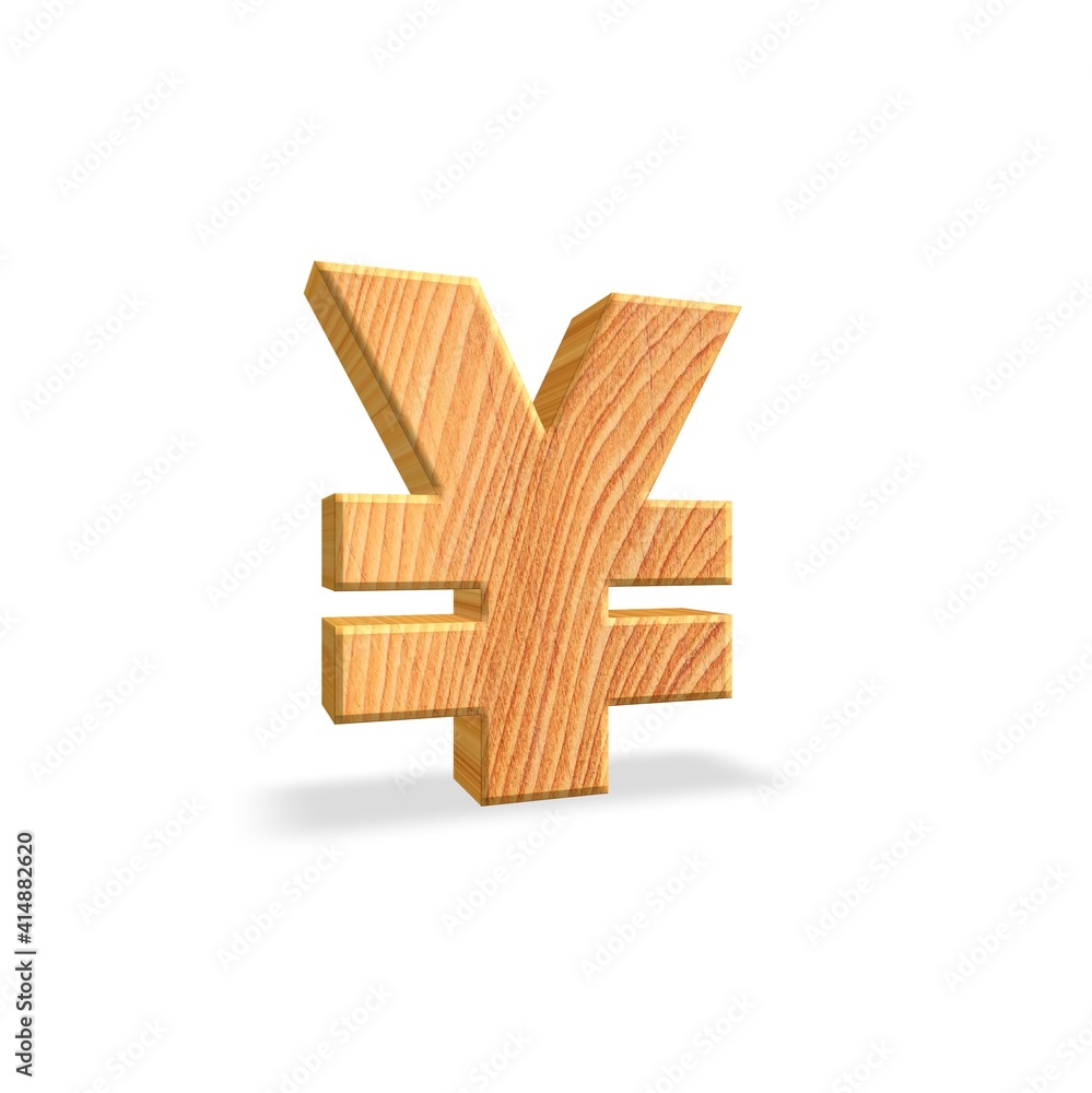 3D symbol (¥) yen icon with wood texture 3D symbol (¥) yen icon with wood texture