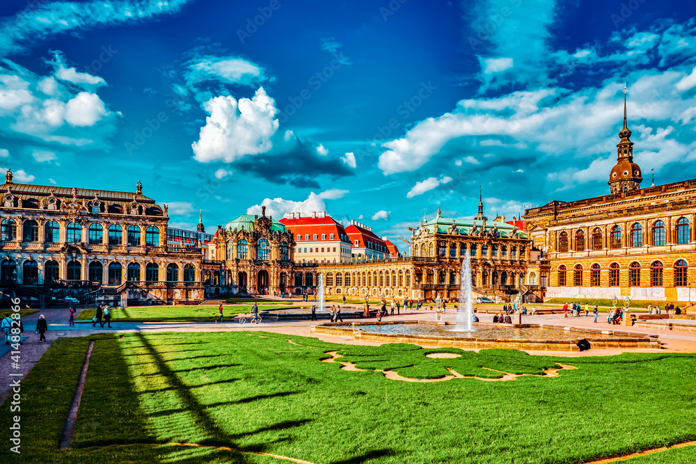 DRESDEN,GERMANY-SEPTEMBER 08,2015: Zwinger Palace (Der Dresdner Zwinger) Art Gallery of Dresden, which was almost completely destroyed during the Second World War. Saxony, Germany.
