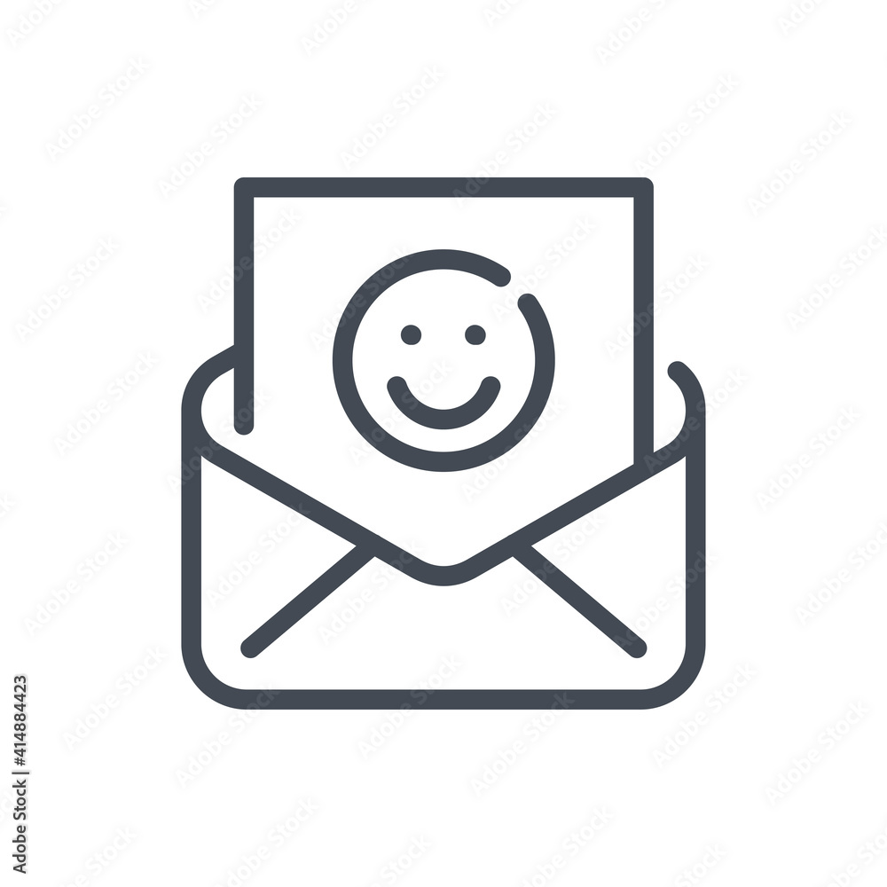 Mail with happy face line icon. Email notification with positive information vector outline sign. Mail with happy face line icon. Email notification with positive information vector outline sign.